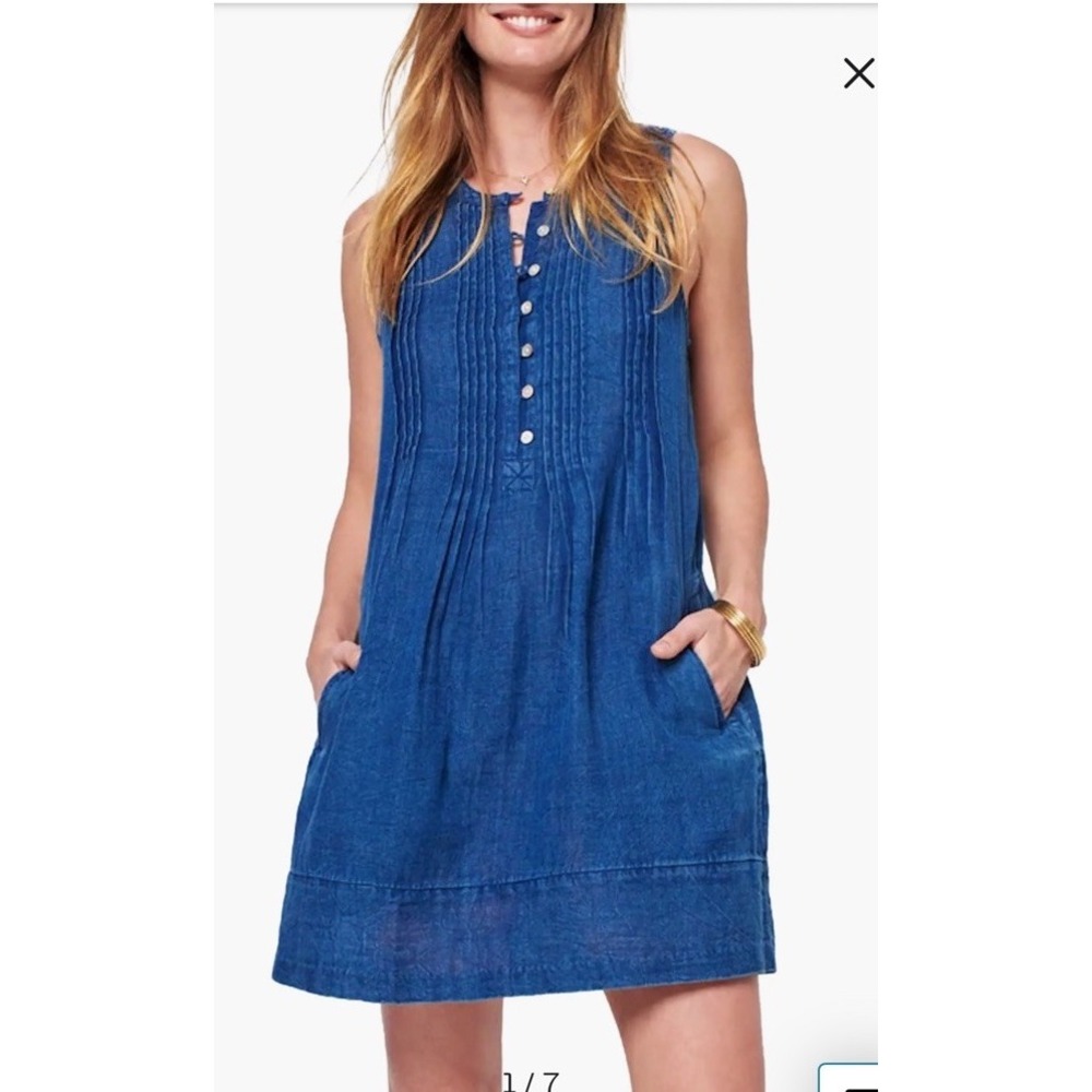 Isha Sleeveless Organic Cotton Dress Faherty Navy Size Large Sleeveless